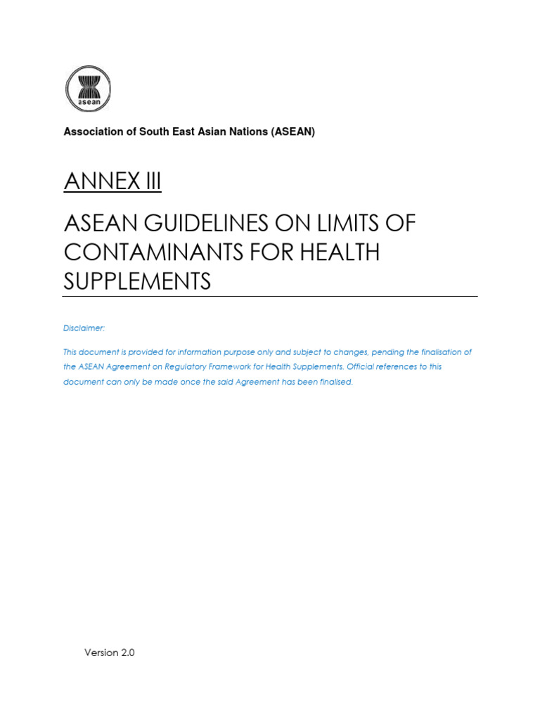 ASEAN Guidelines On Limts of Contaminants HS V2.0 With Disclaimer PDF Pesticide Dietary