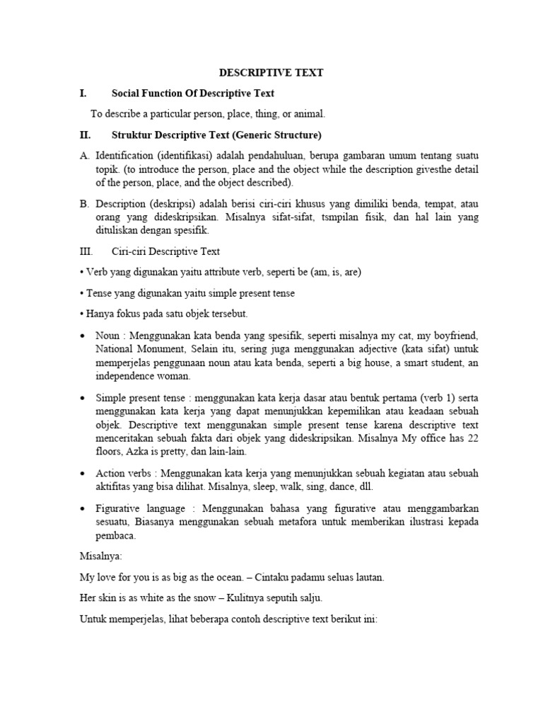 Descriptive Text | PDF | Seni & Disiplin Bahasa | Kajian Bahasa Asing