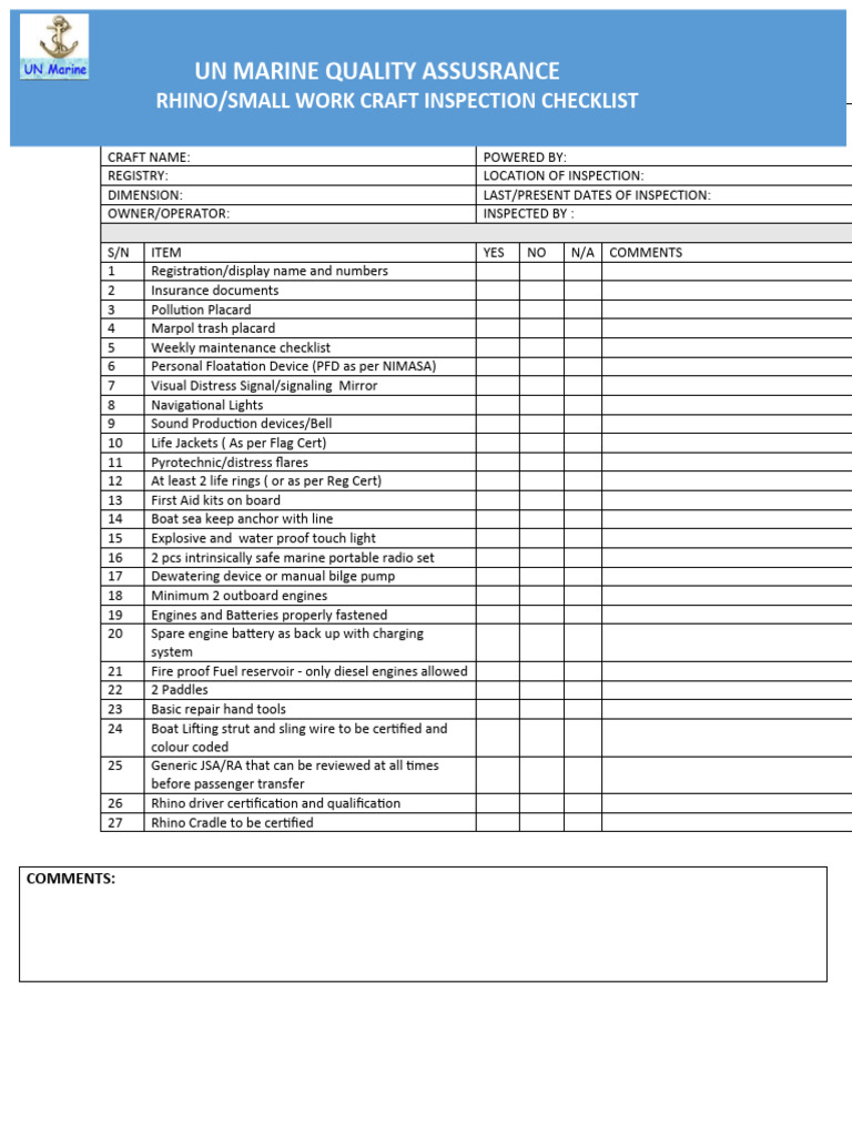Rhino Small Work Craft Inspection Checklist | PDF