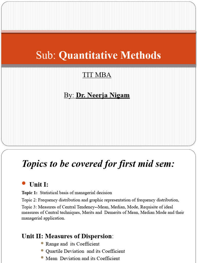 Quantitative Methods for MBA | PDF | Mean | Standard Deviation