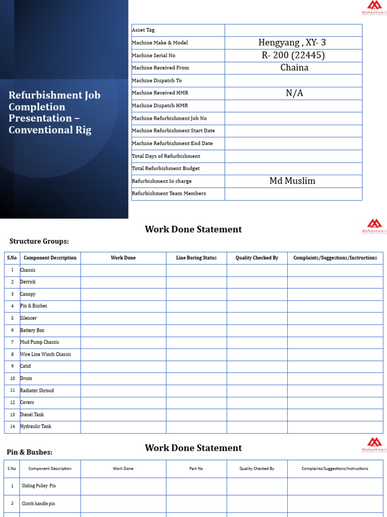 Conventional Rig Refurbishment Report | PDF | Pump | Machines