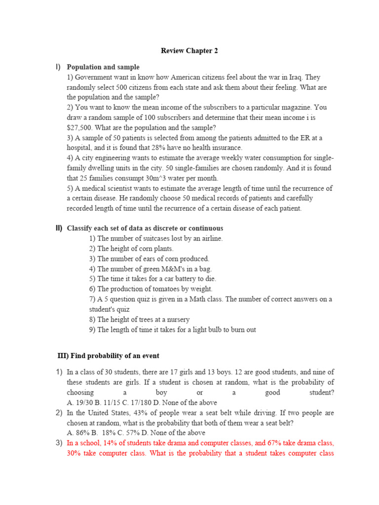 Review Chapter 2-PS-Fall2012 | PDF | Sampling (Statistics) | Patient