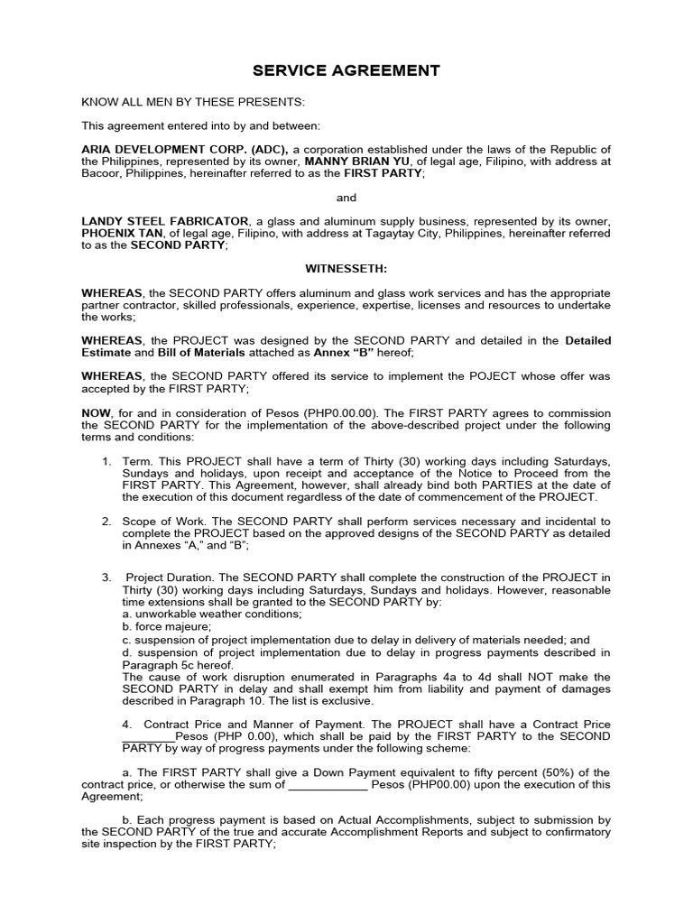Service Agreement for Construction Project | PDF | Civil Law (Legal ...