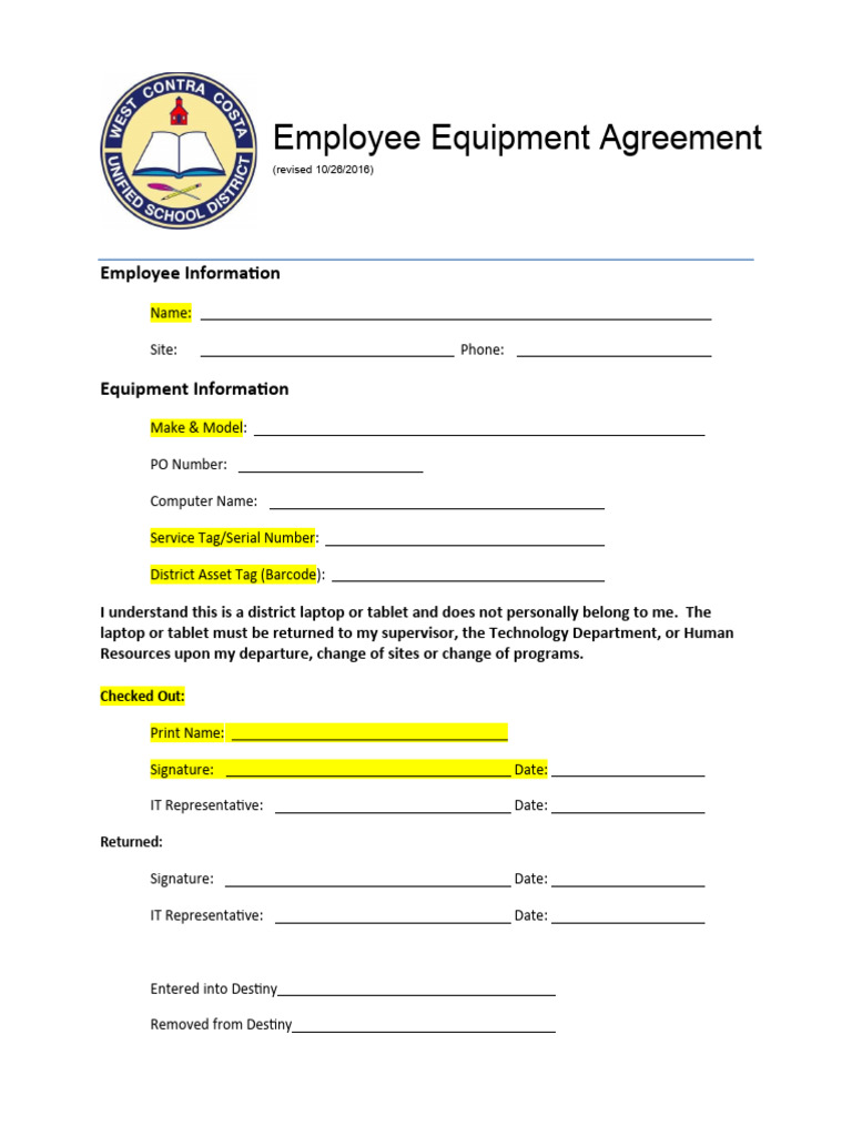 Sample Employee Equipment Agreement | PDF