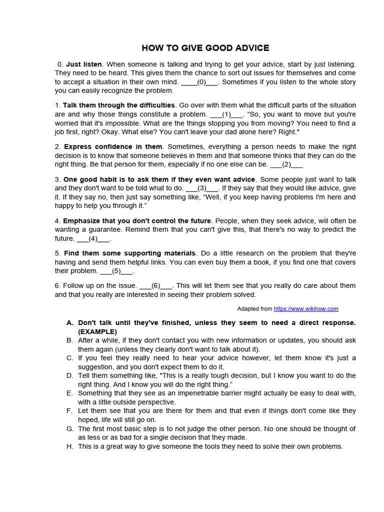 B1 Reading-Gapped Sentences-How To Give Good Advice | PDF | Self ...