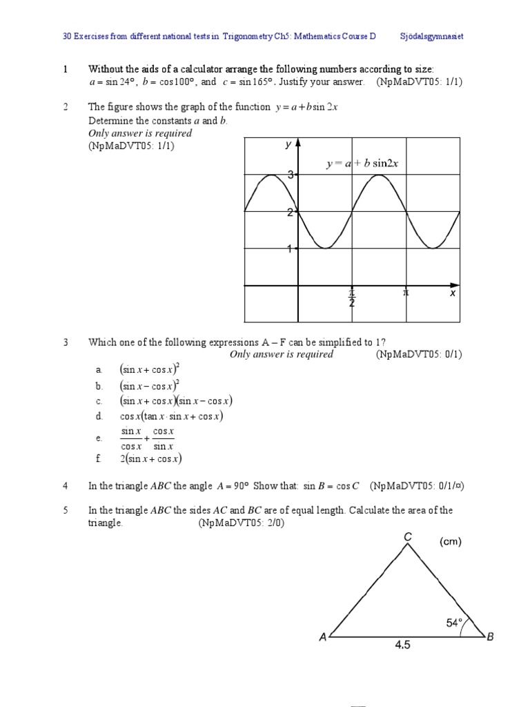 Trigonometry Exercises for Students | PDF | Trigonometric Functions | Sine