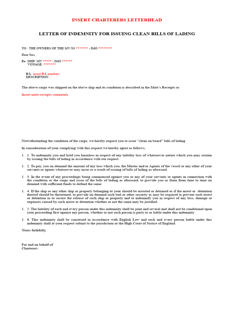 Indemnity for Clean Bills of Lading | PDF
