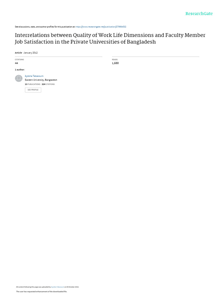 Quality of Work Life and Job Satisfaction | PDF | Validity (Statistics ...