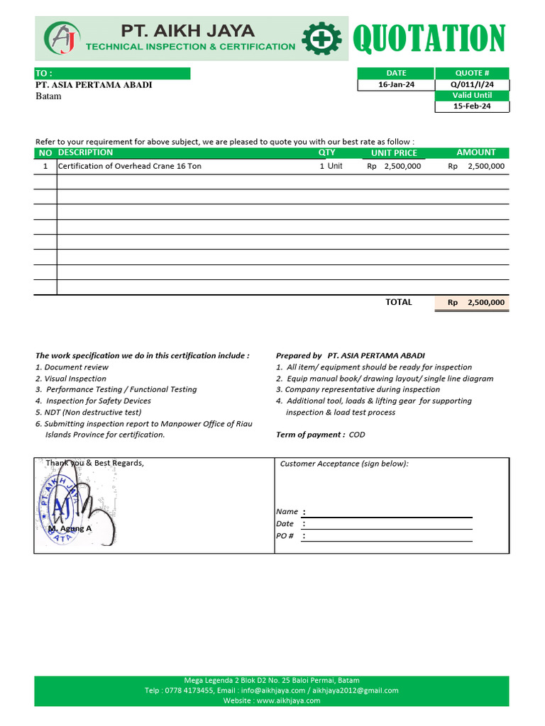 Qtn0112401 Pt. Asia Pertama Abadi | PDF | Business Process