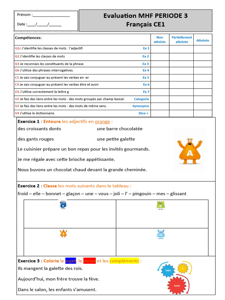 Évaluation de Français CE1 Période 3 | PDF
