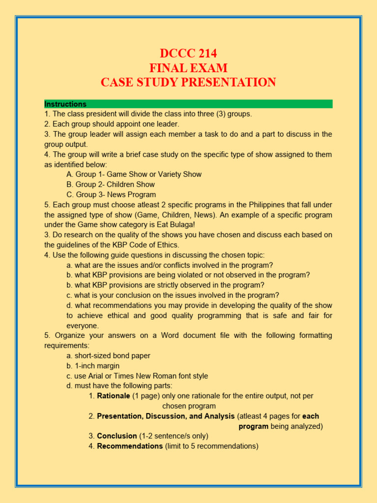 BSDC 2 A DCCC 214 Case Study Presentation Final Exam 1st Sem 2023 2024 ...