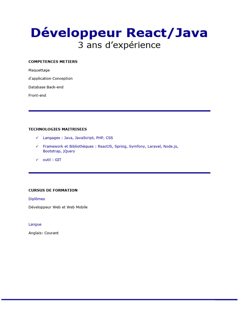 Développeur React/Java avec 3 ans d'expérience | PDF | Programmation ...