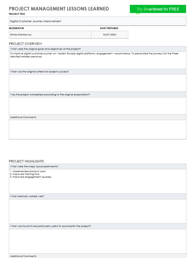 Project Management Lessons Learned | PDF | Project Management | Business