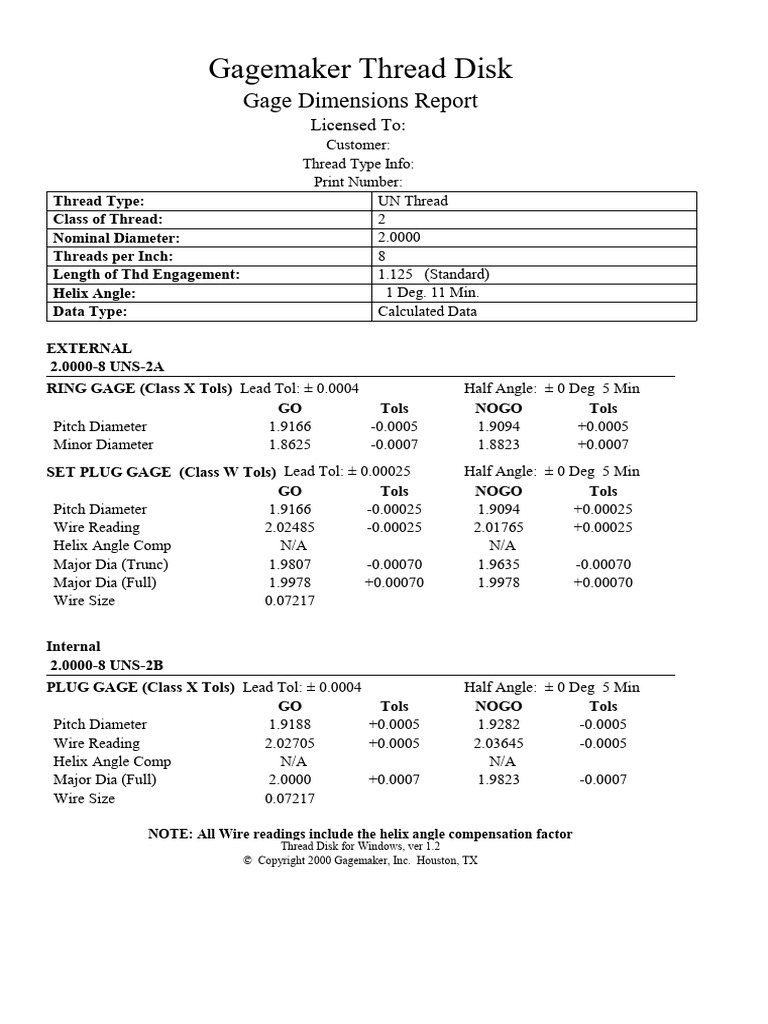 UN Thread Gage Dimensions Report | PDF | Equipment | Manufactured Goods