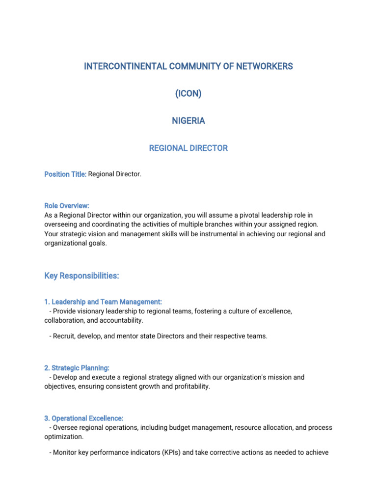 Regional Director Role Pdf