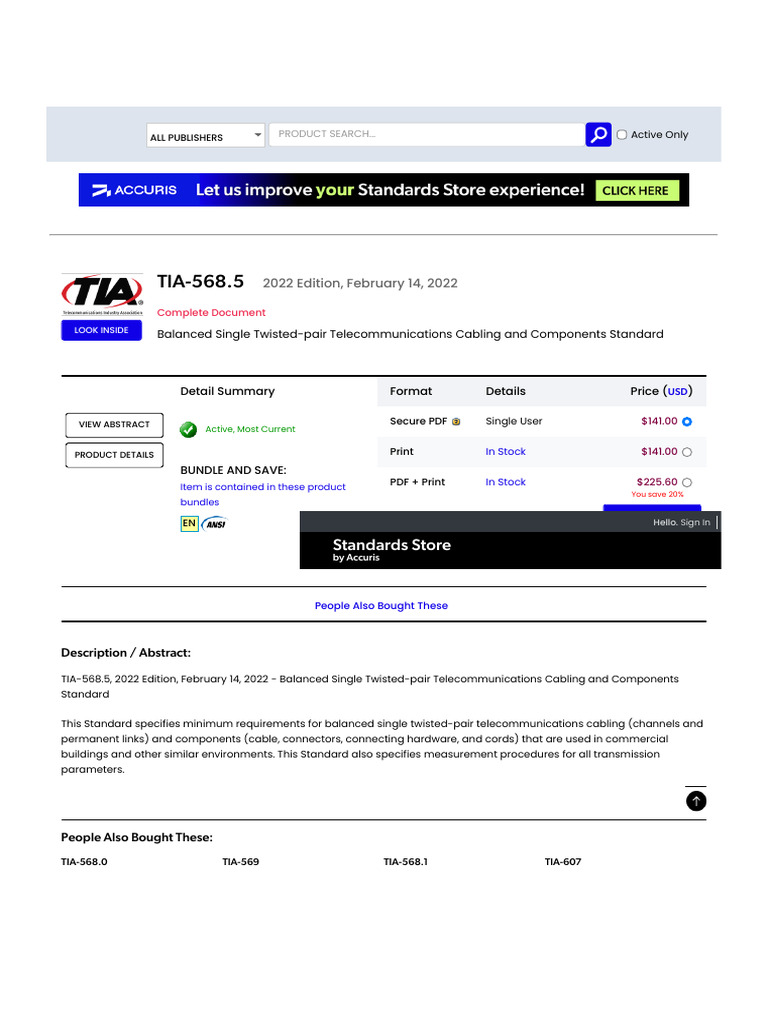 TIA-568.5 - Balanced Single Twisted-Pair Telecommunications Cabling and ...