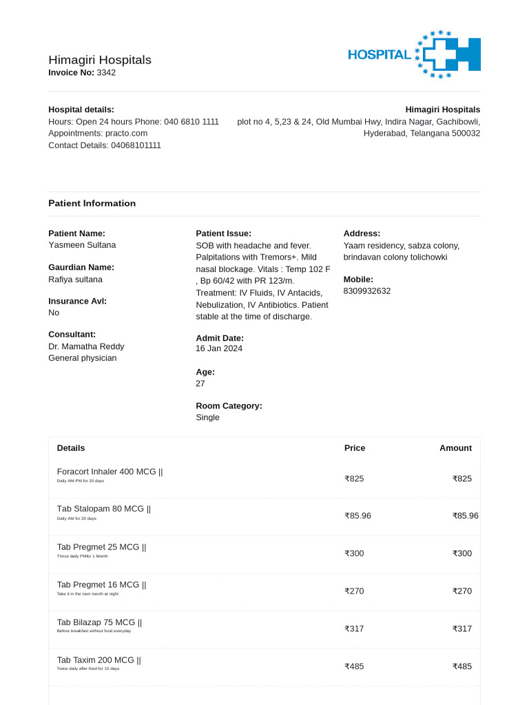 Himagiri Hospitals Patient Invoice | PDF | Clinical Medicine | Medical ...
