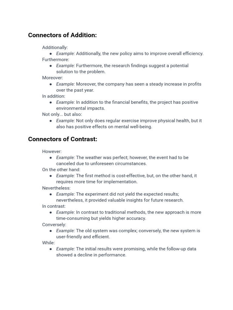 Connectors of Addition PDF