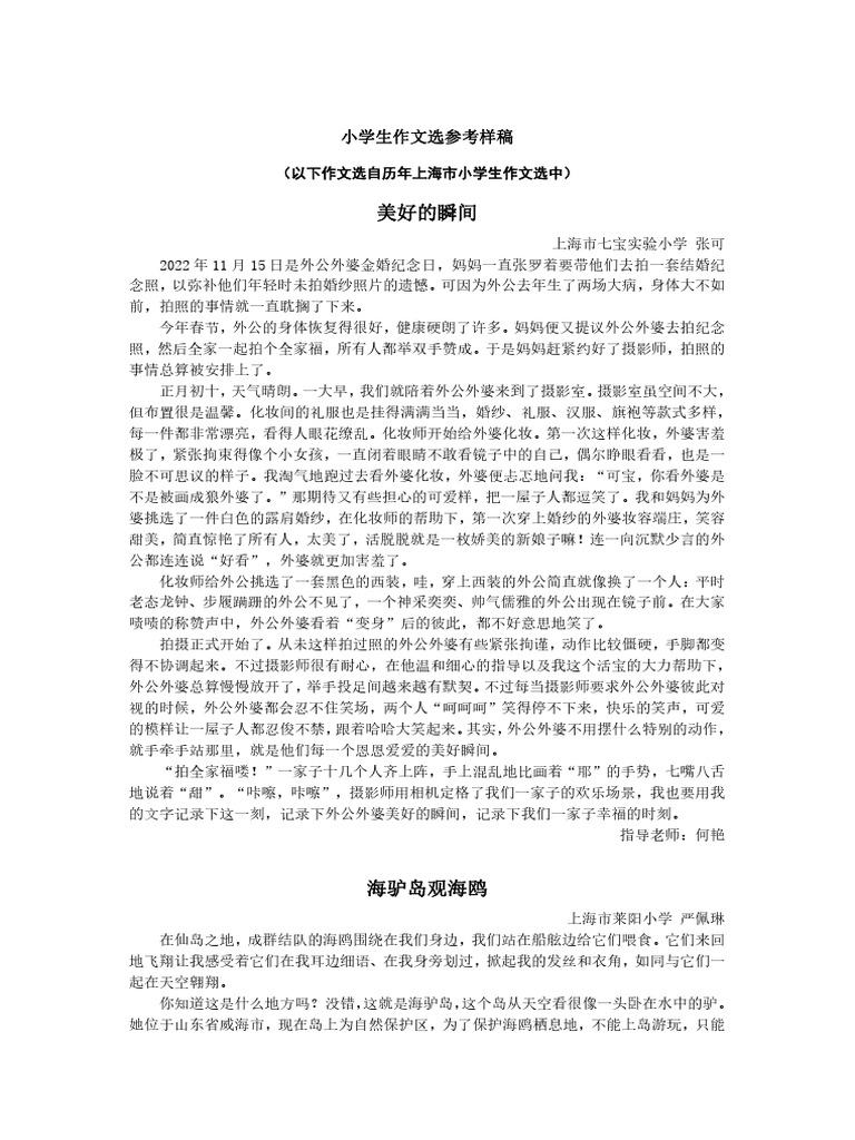 （作参考）历年小学生作文选作文 | PDF