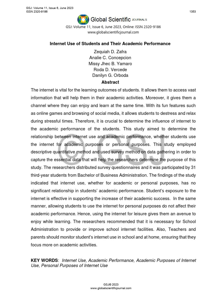 Internet Use of Students and Their Academic Performance-4 | PDF | Self ...