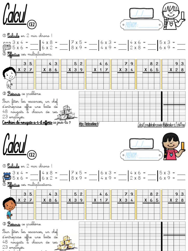 Multiplication posée à 2 chiffres CE2 | PDF