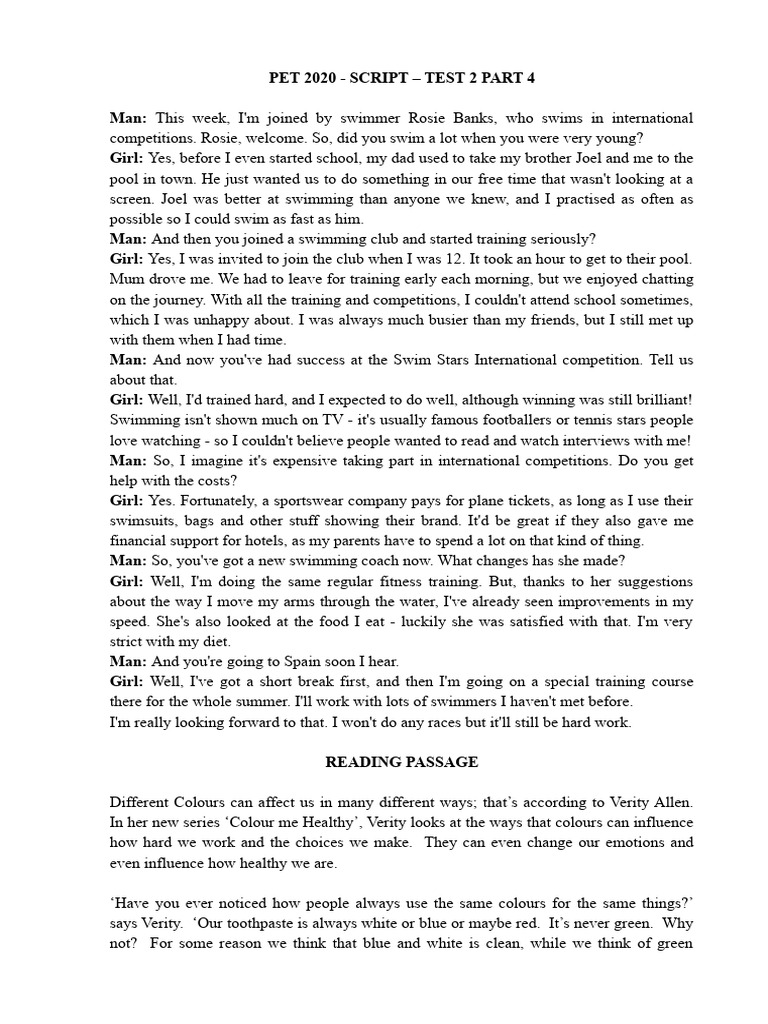 Pet 2020 script test 2 part 4 pdf