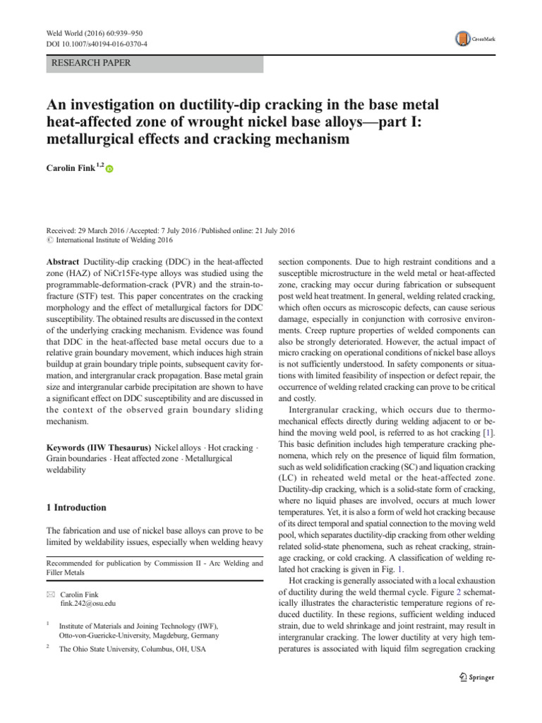Ductility Dip Cracking in Nickel Alloys | PDF | Fracture | Construction