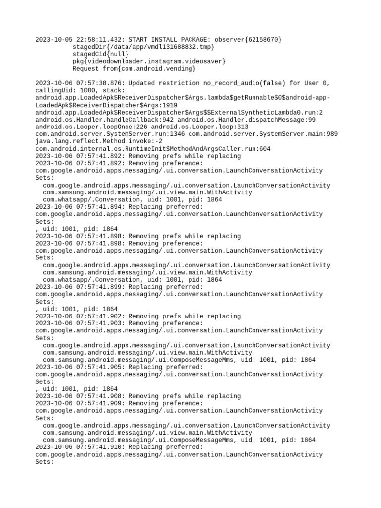 Android App Installation Logs | PDF | Android (Operating System ...