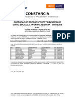 Constancia: Corporacion en Transporte Y Ejecucion de Obras Sociedad Anonima Cerrada - Cotrejob S.A.C