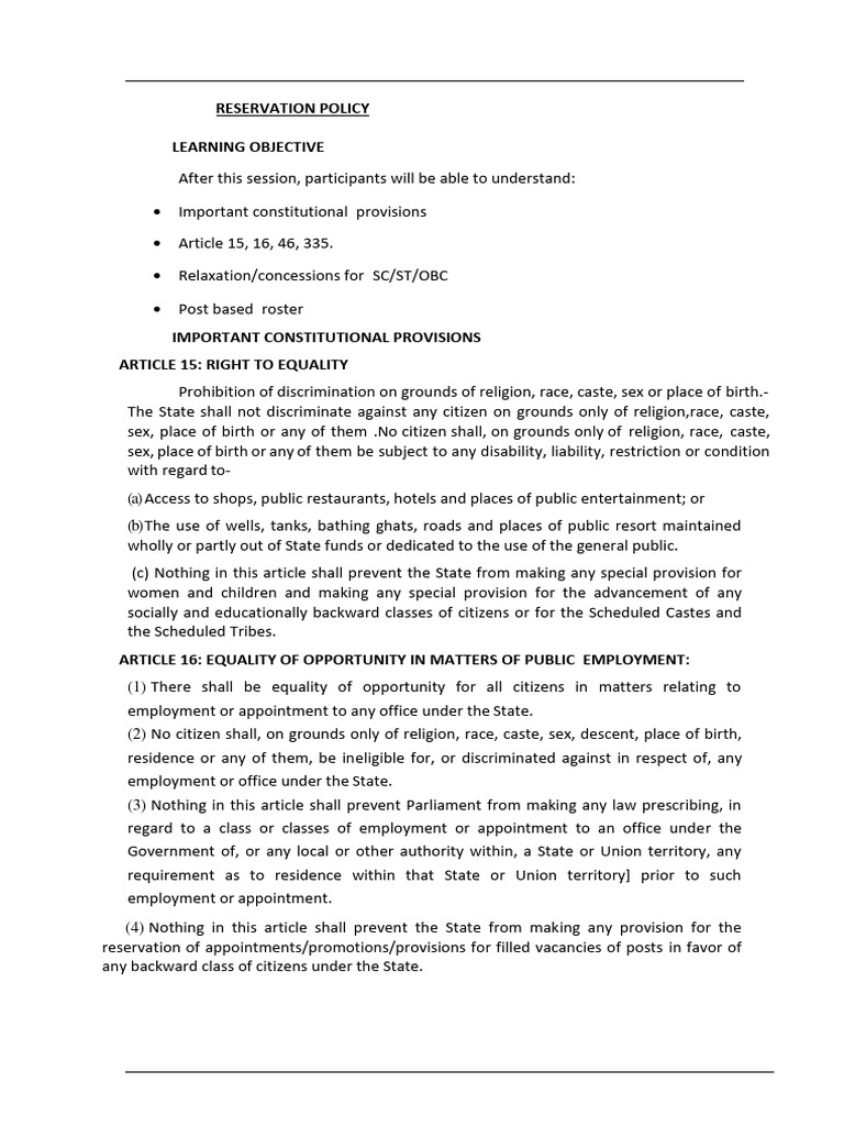 Ch19. RESERVATION POLICY | PDF | Justice | Crime & Violence