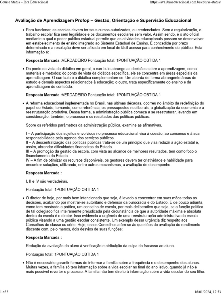 Supervisão Educacional e Gestão Escolar | PDF | Pedagogia | Aprendizado