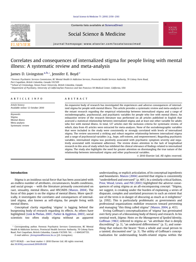 Correlates and Consequences of Internalized Stigma For People Living ...