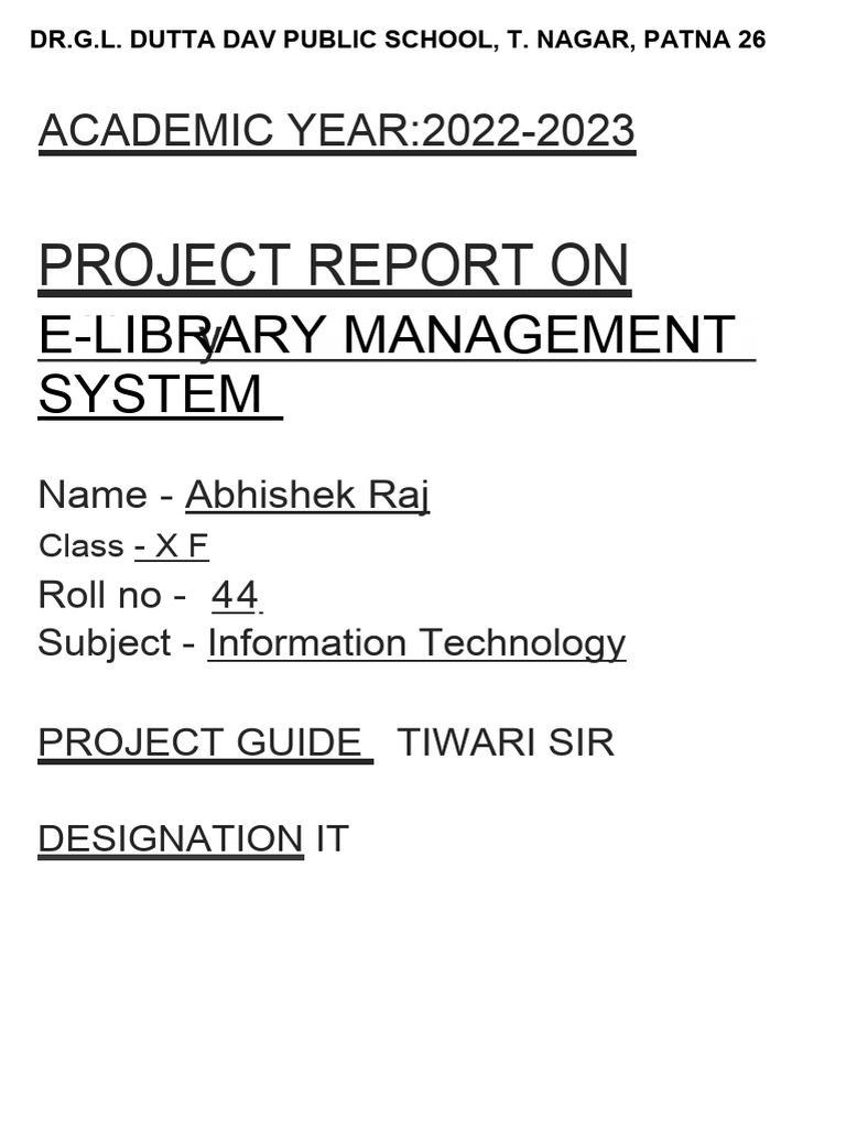 E-Library Management System Project Report | PDF | Html Element | Html