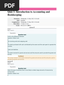 Quiz 1: Introduction To Accounting and Bookkeeping