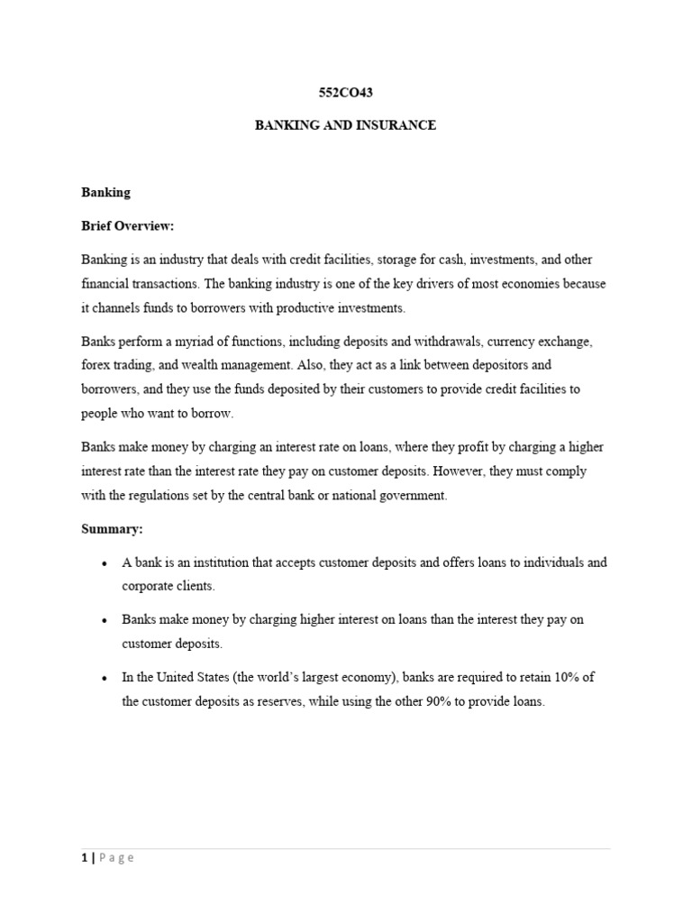 Banking and Insurance | PDF | Banks | Finance & Money Management