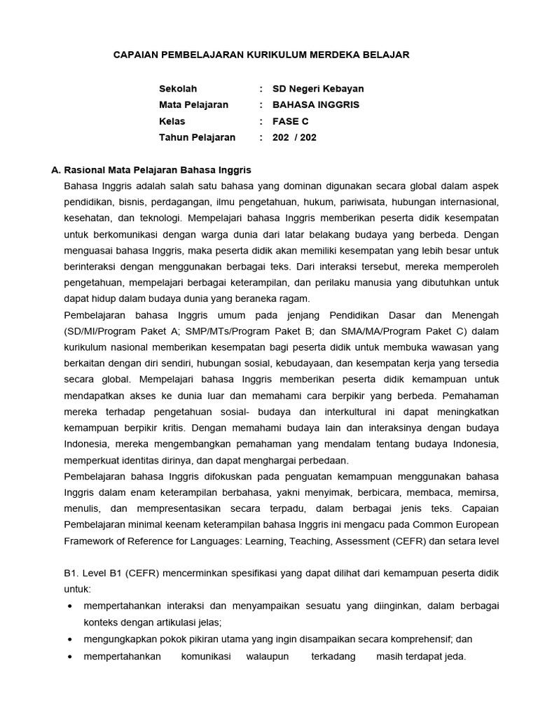 Cp Bahasa Inggris Fase C Pdf