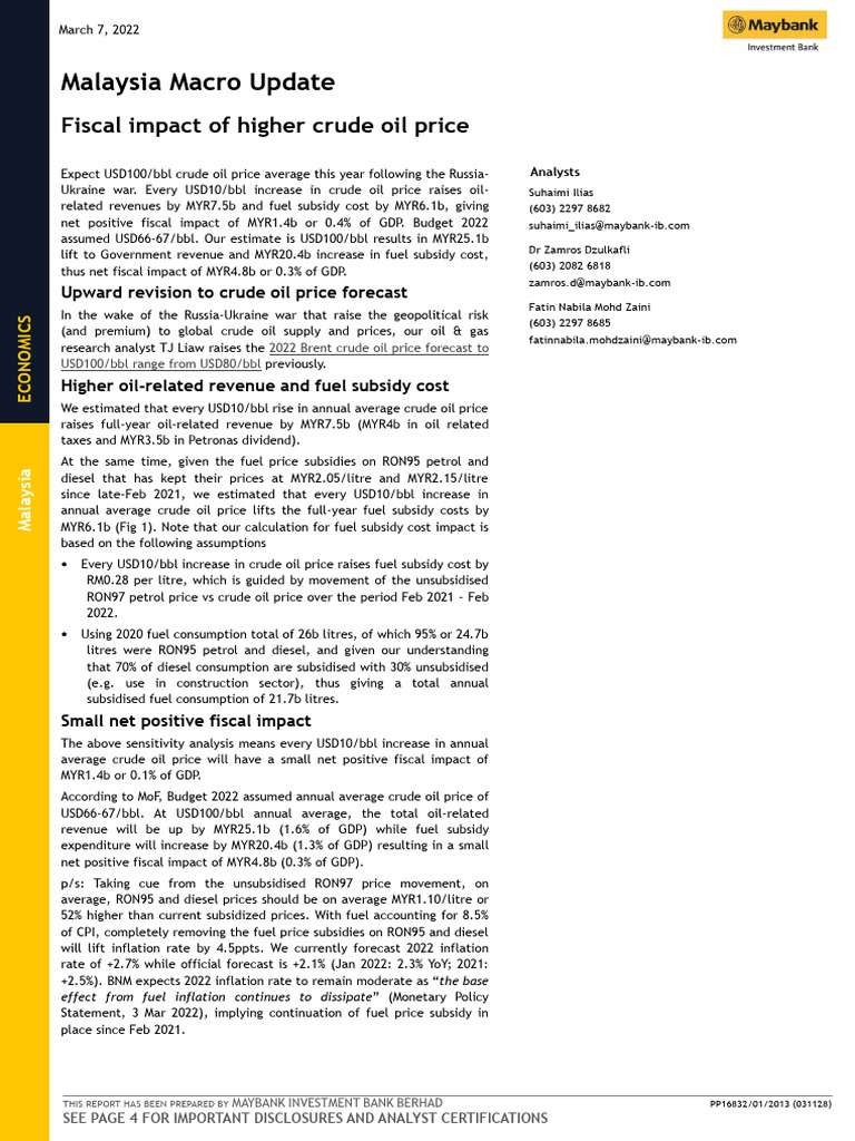 Fiscal Impact of Higher Crude Oil Price | PDF | Securities (Finance ...