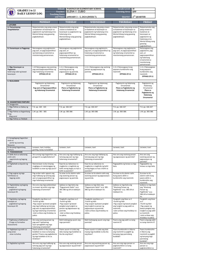 DLL - Epp 4 - Q2 - W7 | PDF
