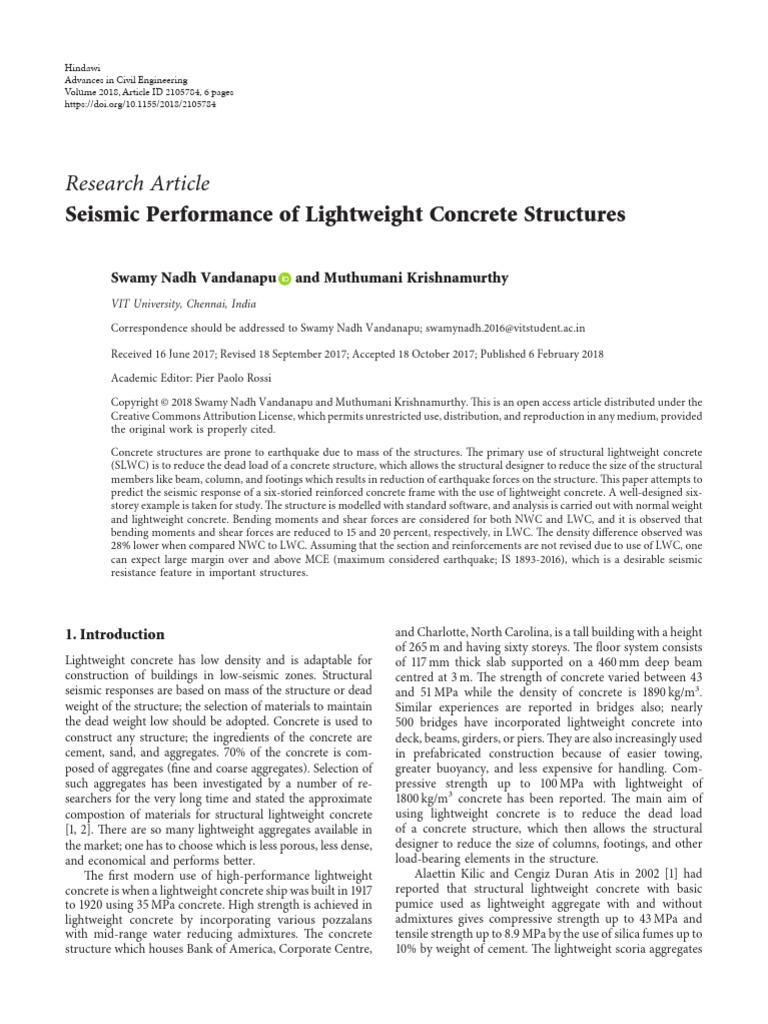 Seismic Performance of Lightweight Concrete Struct | PDF | Concrete ...