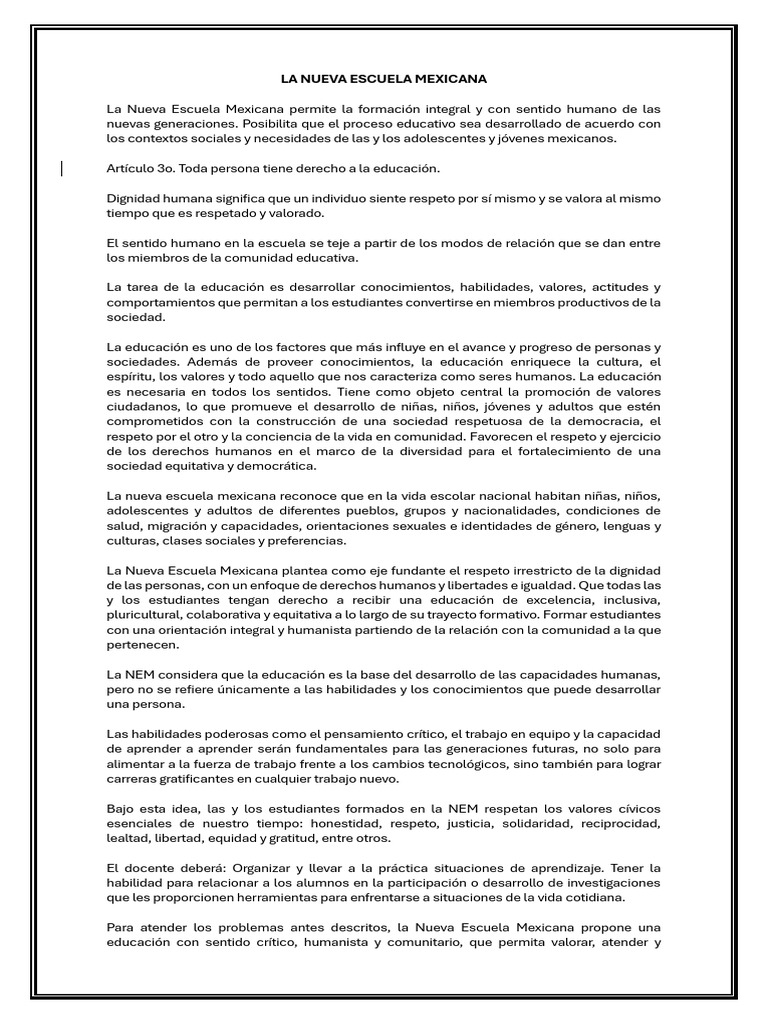 La Nueva Escuela Mexicana Pdf Plan De Estudios Aprendizaje