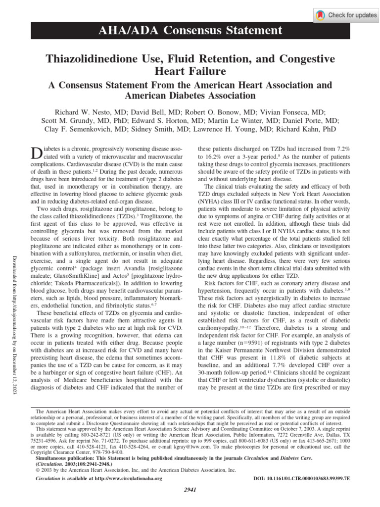 DM Thiazolidinedione Use, Fluid Retention, and Congestive Heart
