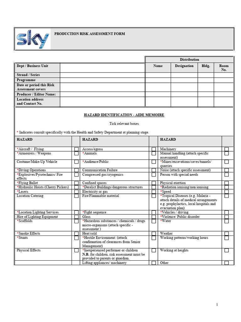 Production Risk Assessment Template | PDF | Risk | Hazards