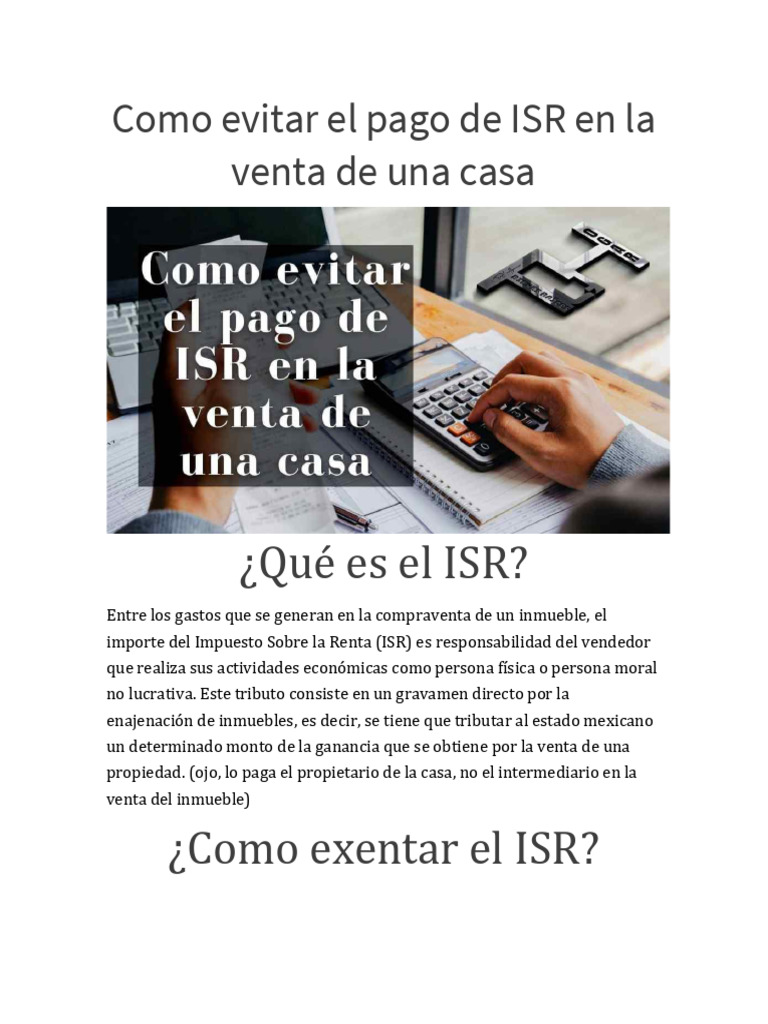 Como Evitar El Pago de ISR en La Venta de Una Casa Descargar gratis