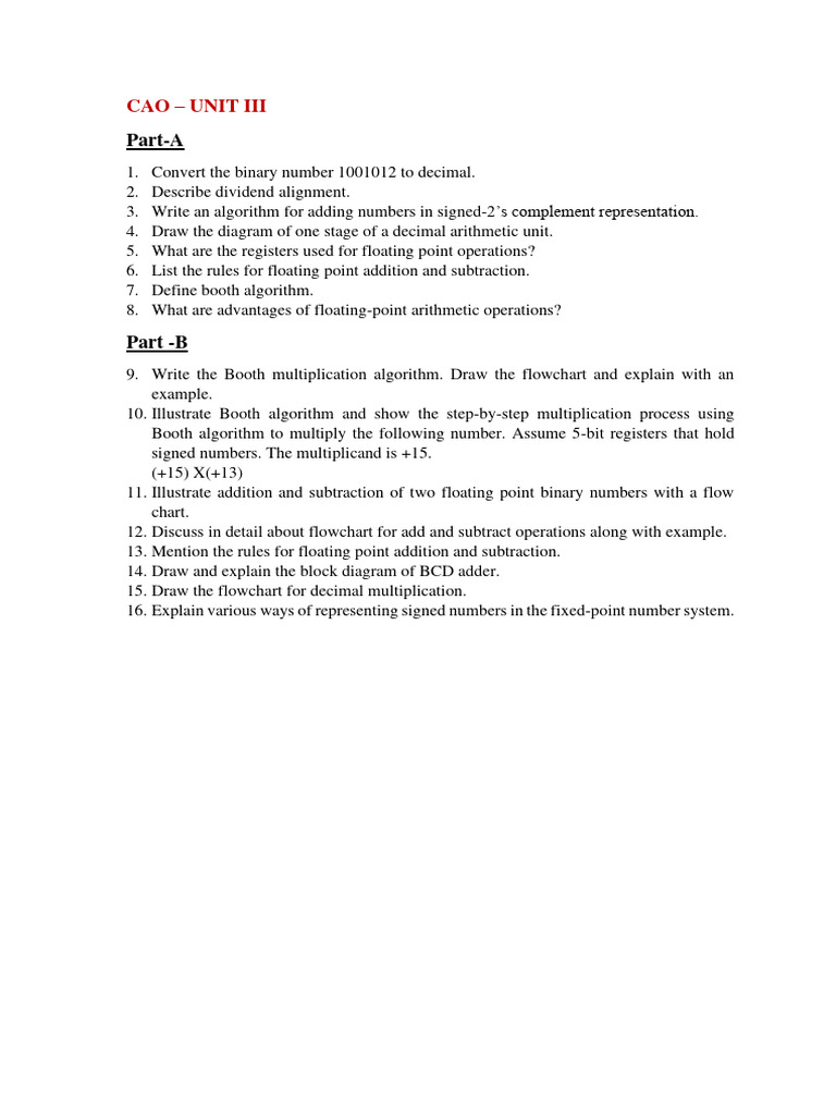 CAO Unit III-V: Algorithms & Memory Concepts | PDF | Multiplication ...