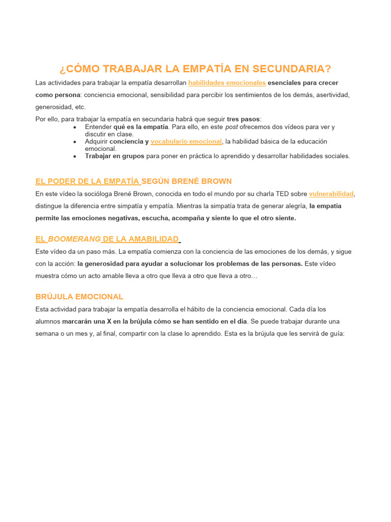 Actividades para Fomentar la Empatía en Secundaria | PDF | Empatía ...