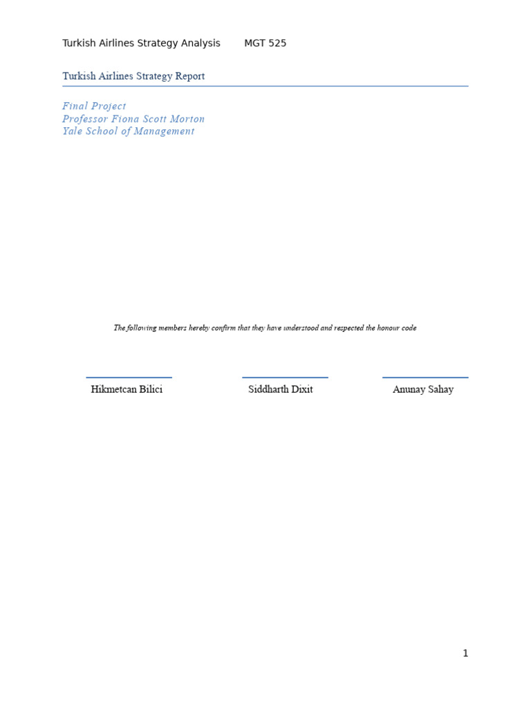 Turkish Airlines Strategy Report | PDF | Airlines | Low Cost Carrier