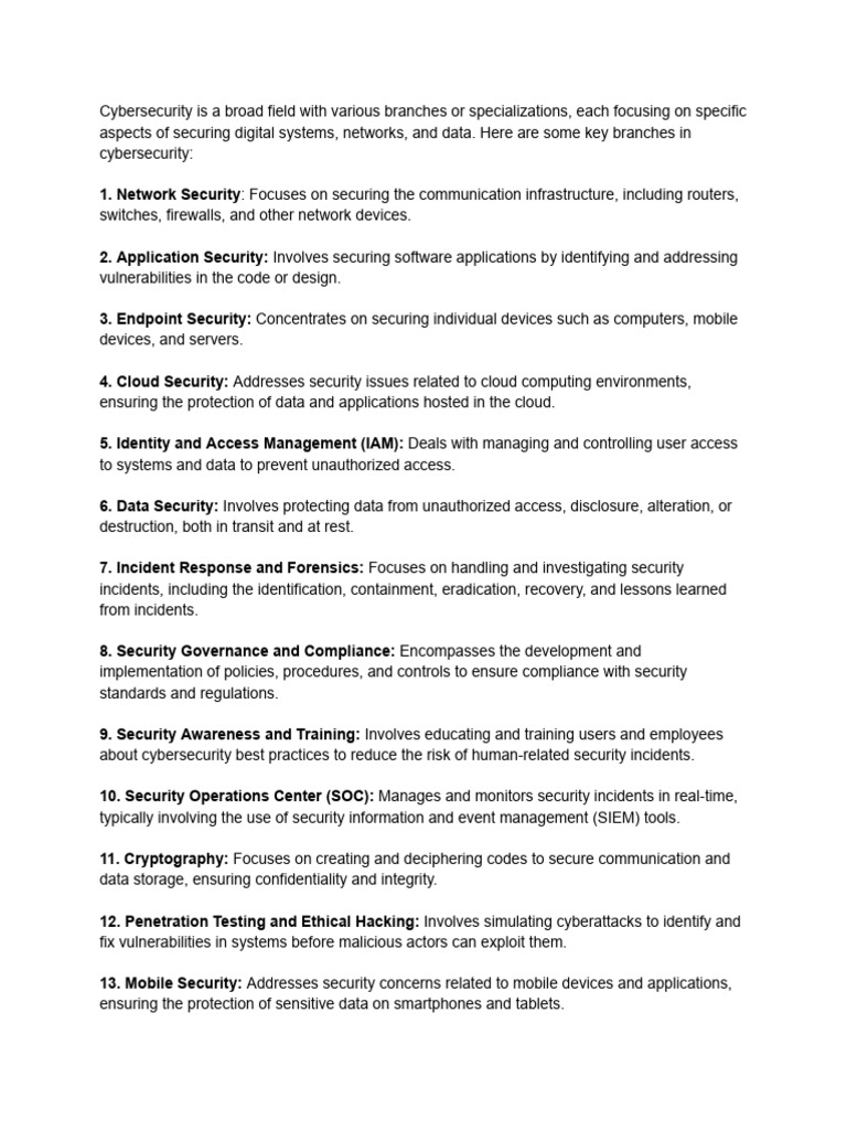 Key Branches of Cybersecurity Explained | PDF | Computer Security ...