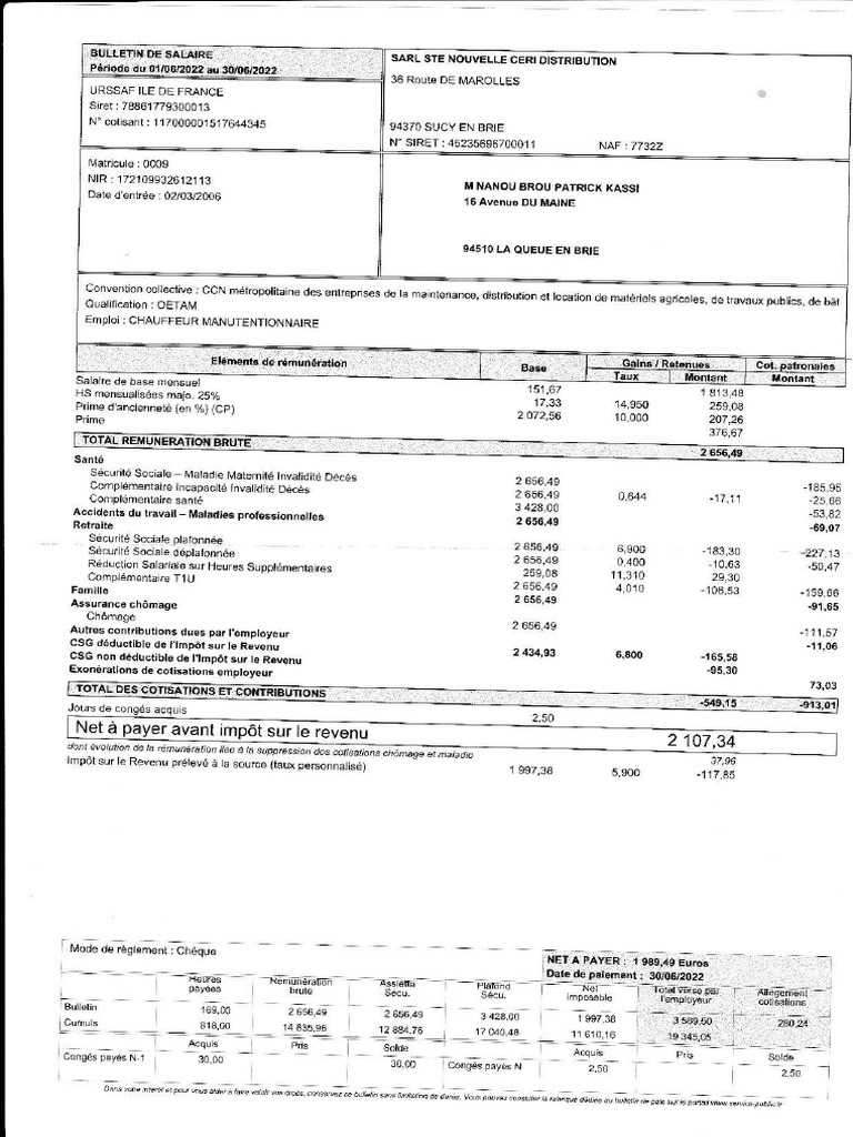 Bulletin de salaire 2 PDF