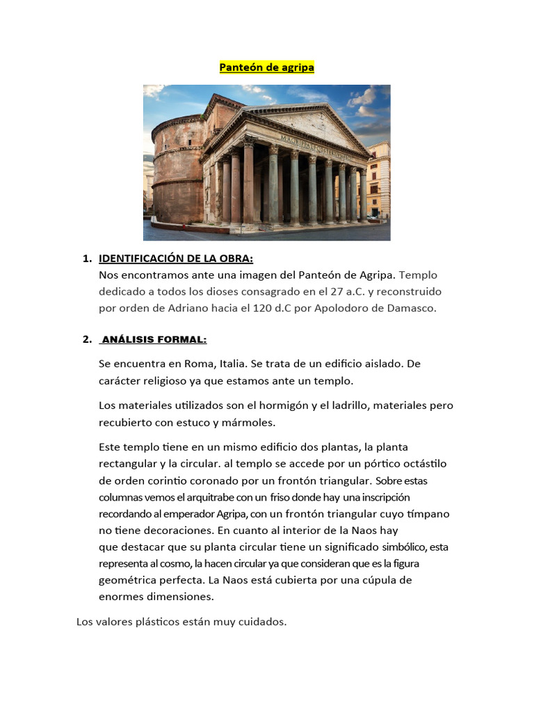 Panteón de Agripa | PDF | imperio Romano | templo