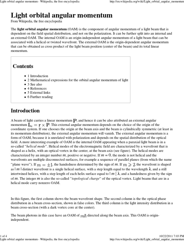 Light Orbital Angular Momentum - Wikipedia, The Free Encyclopedia | PDF ...